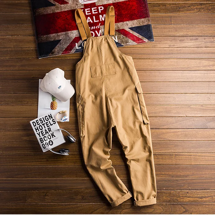 90s Vintage Casual Multi-Pocket Streetwear Jumpsuits Jogger Suspender Cargo Bib Workwear Unisex Overalls