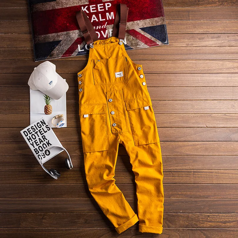 90s Vintage Casual Multi-Pocket Streetwear Jumpsuits Jogger Suspender Cargo Bib Workwear Unisex Overalls