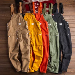 90s Vintage Casual Multi-Pocket Streetwear Jumpsuits Jogger Suspender Cargo Bib Workwear Unisex Overalls