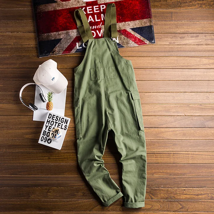 90s Vintage Casual Multi-Pocket Streetwear Jumpsuits Jogger Suspender Cargo Bib Workwear Unisex Overalls