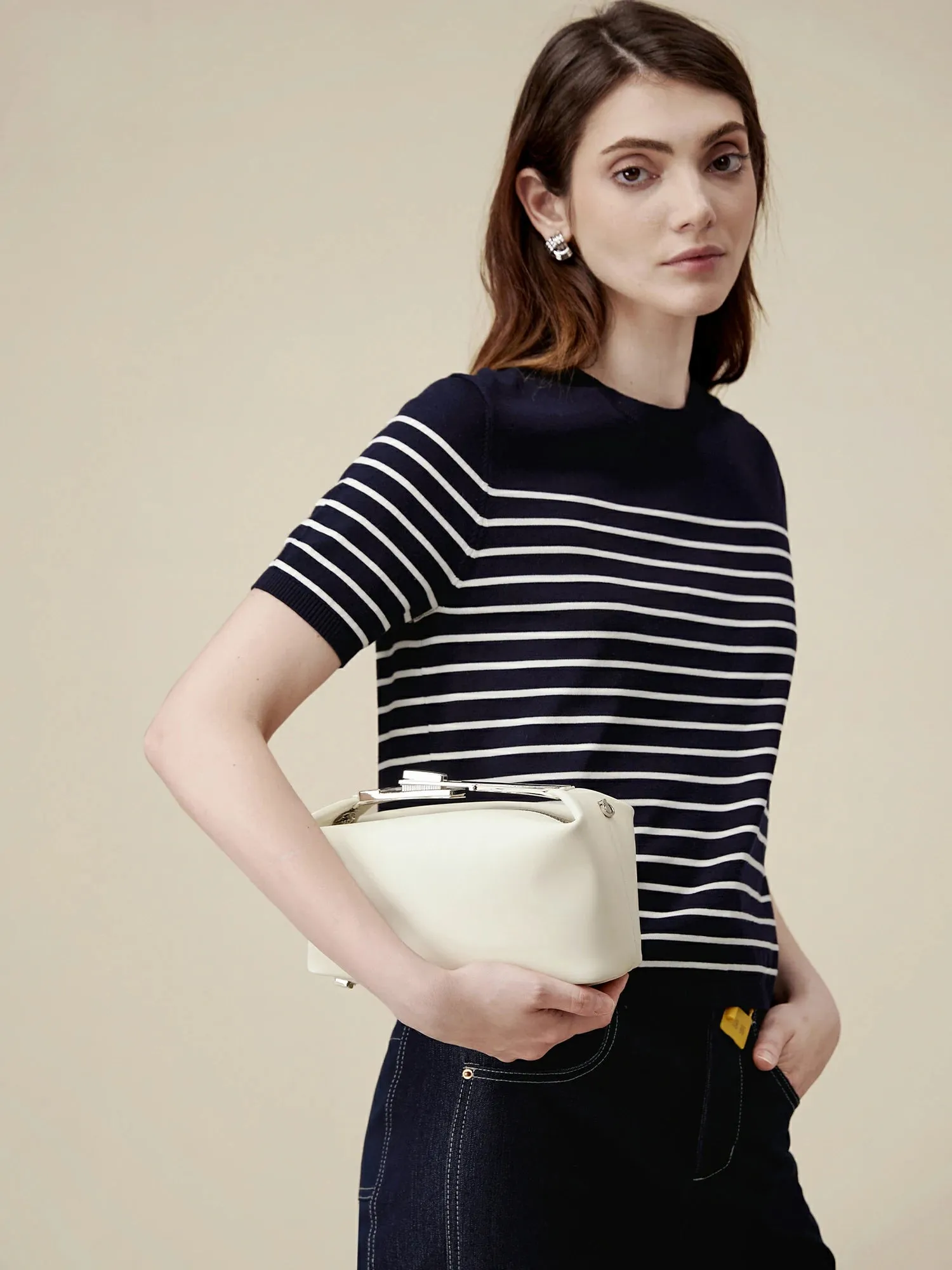 Amoretu Lyocell Striped Patchwork Sweater Top