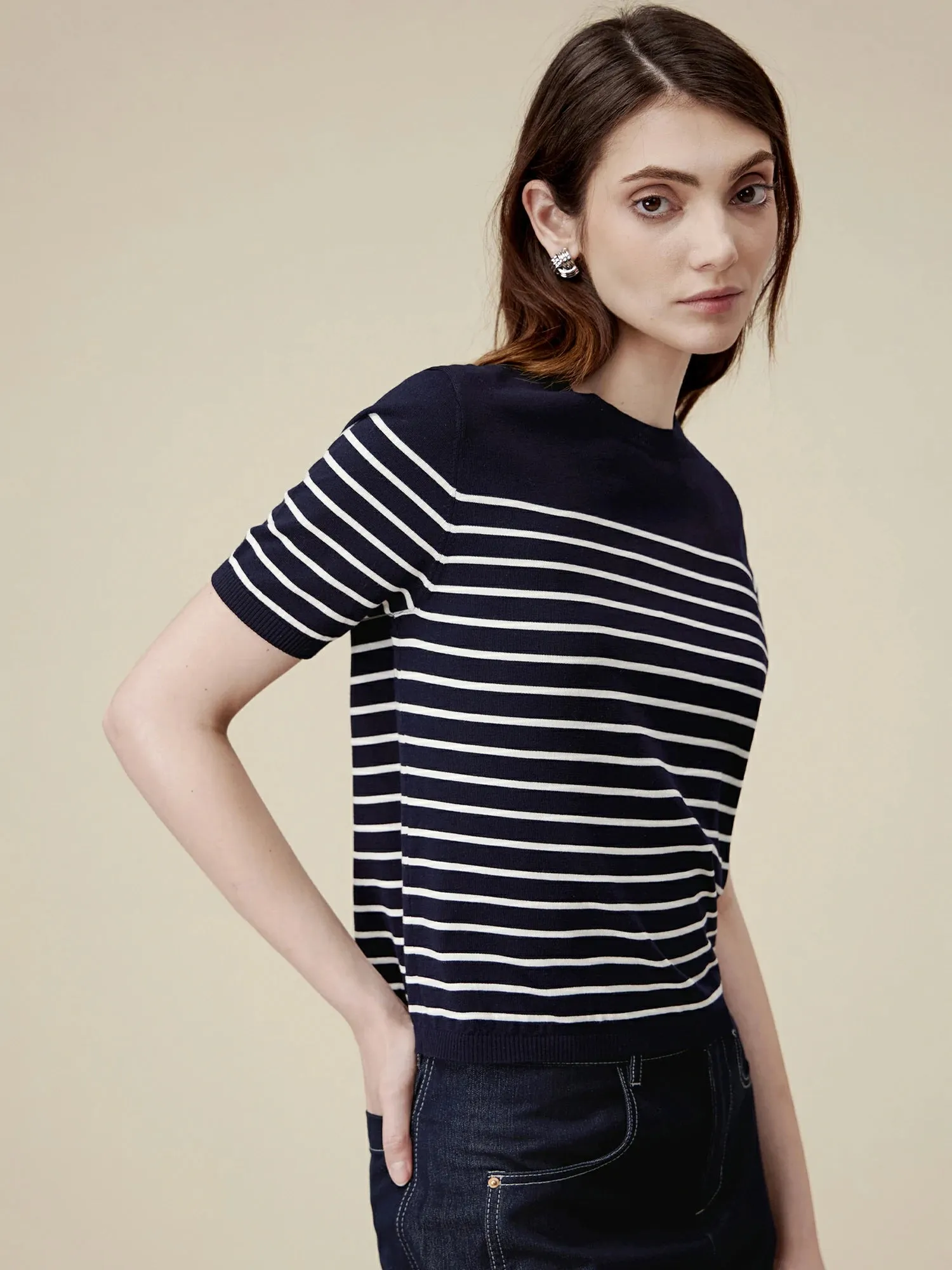 Amoretu Lyocell Striped Patchwork Sweater Top