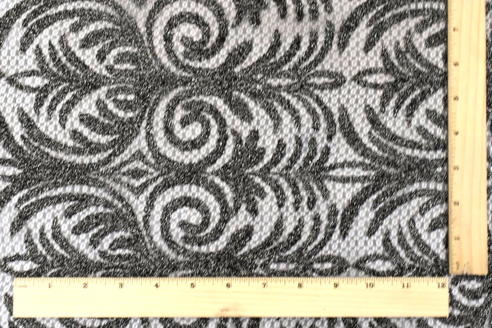 Classic Black-Metallic Silver Baroque Embroidered Stretch Lace Knit Fabric