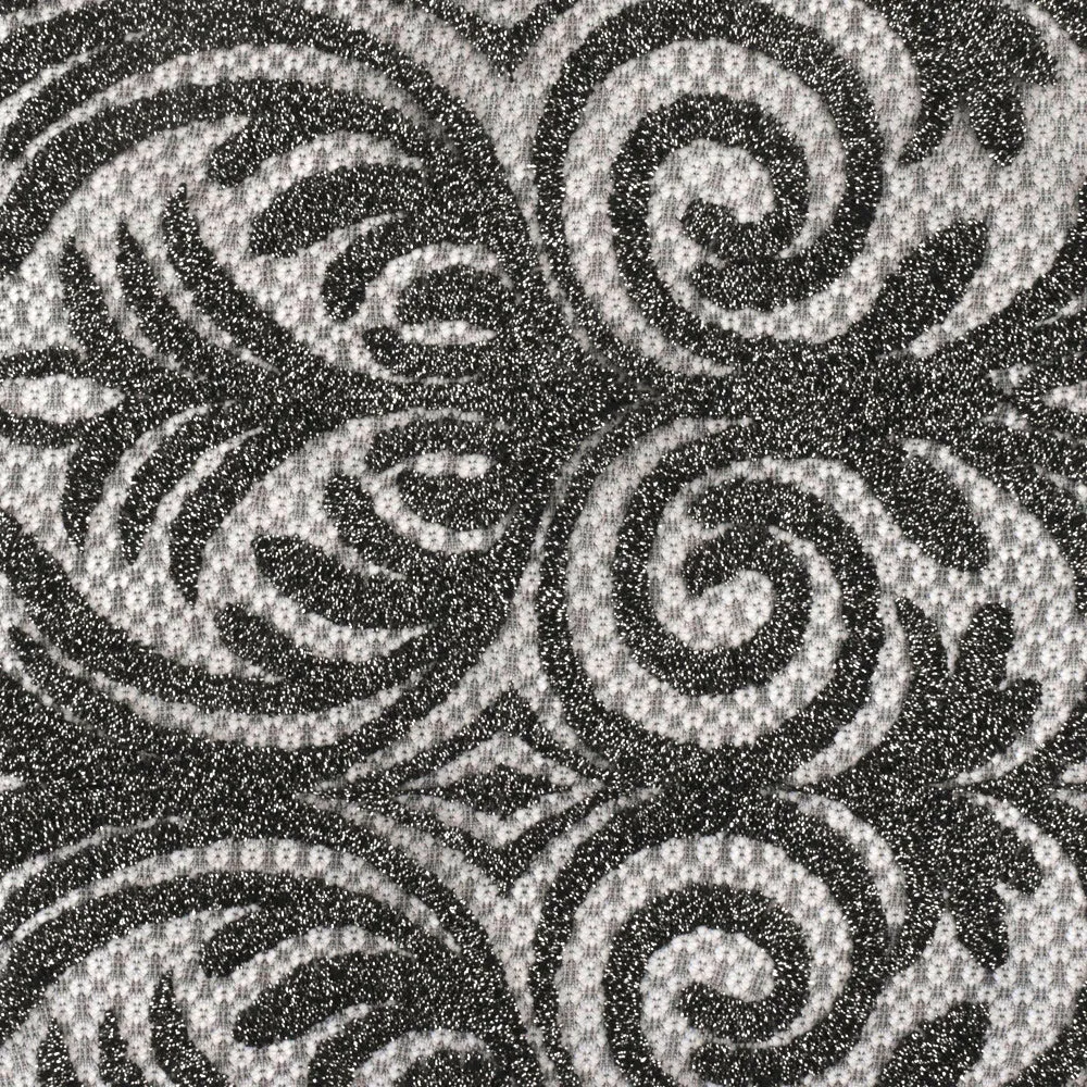 Classic Black-Metallic Silver Baroque Embroidered Stretch Lace Knit Fabric
