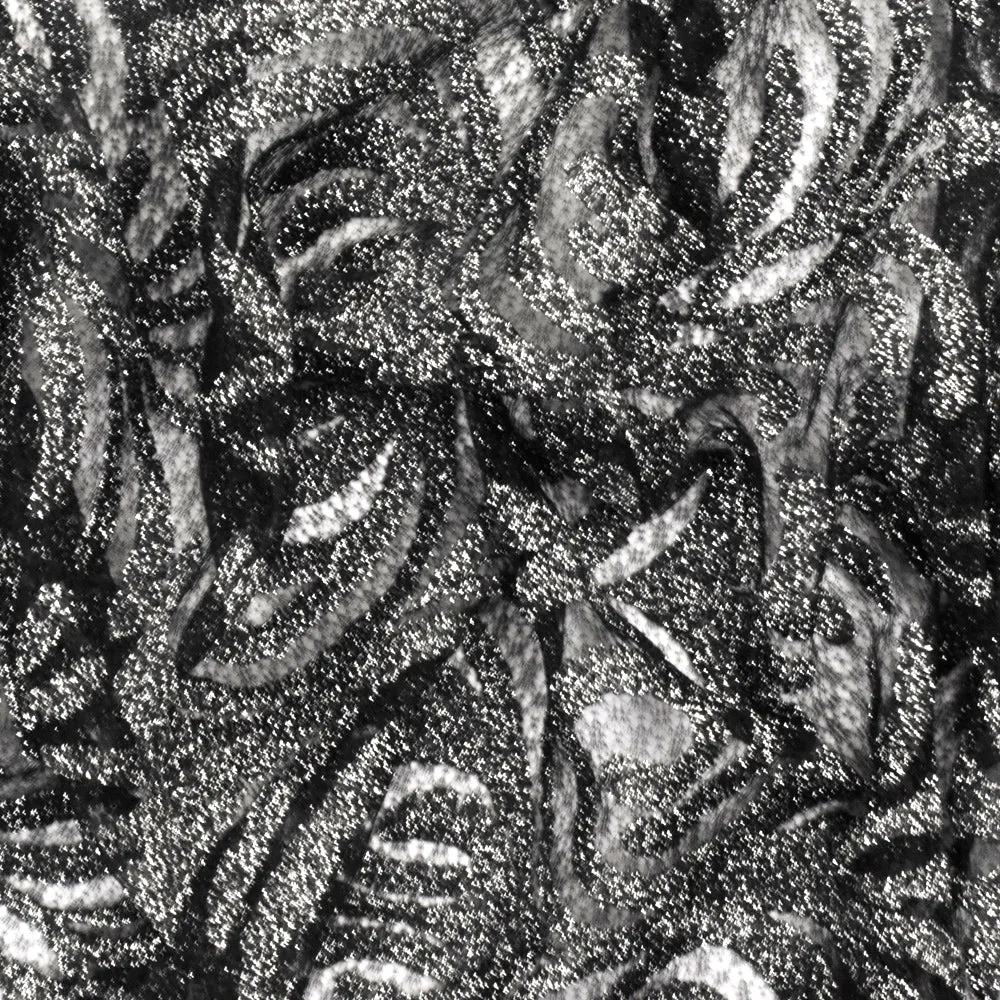 Classic Black-Metallic Silver Baroque Embroidered Stretch Lace Knit Fabric