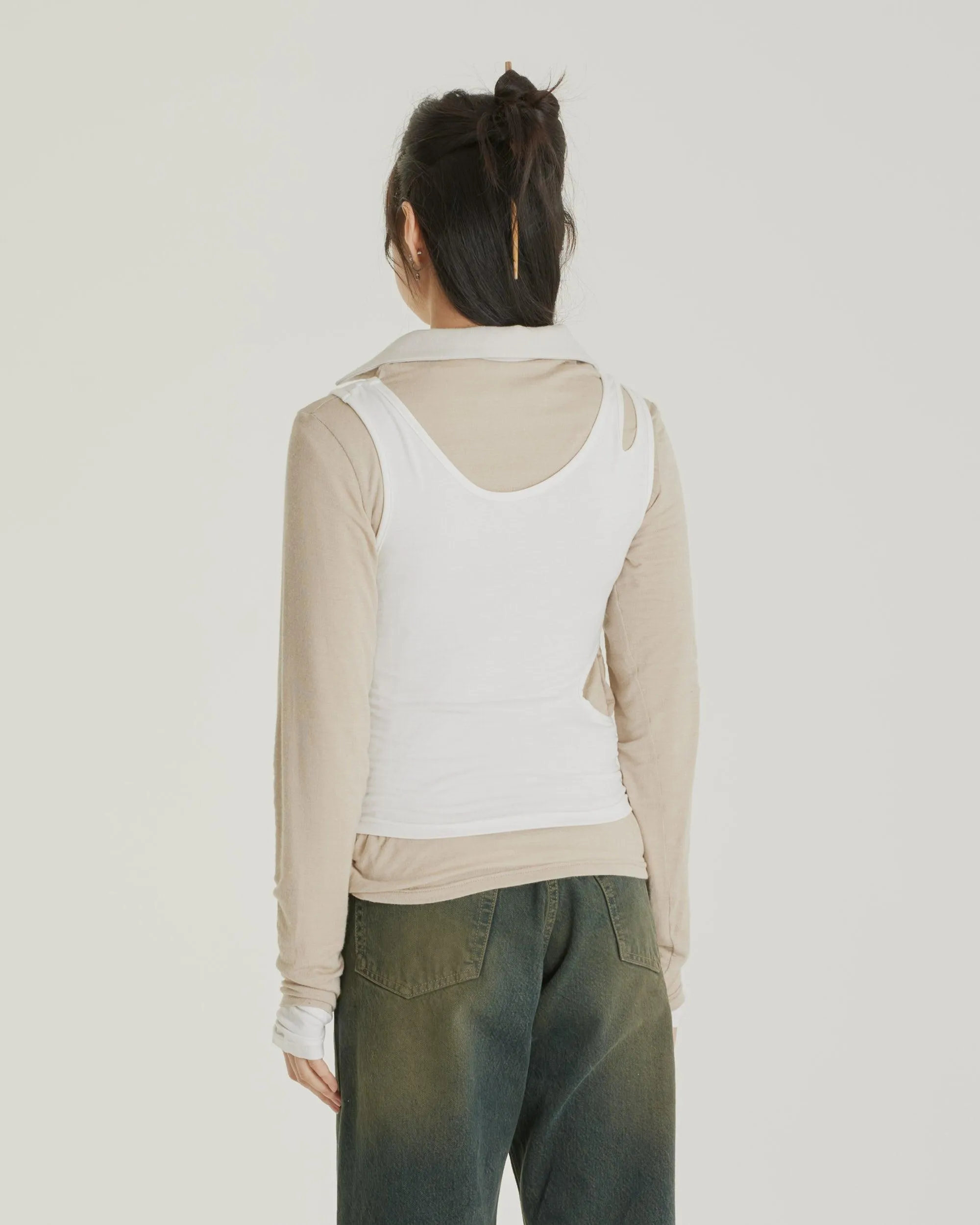 Jess Three Layers Polo Beige/White