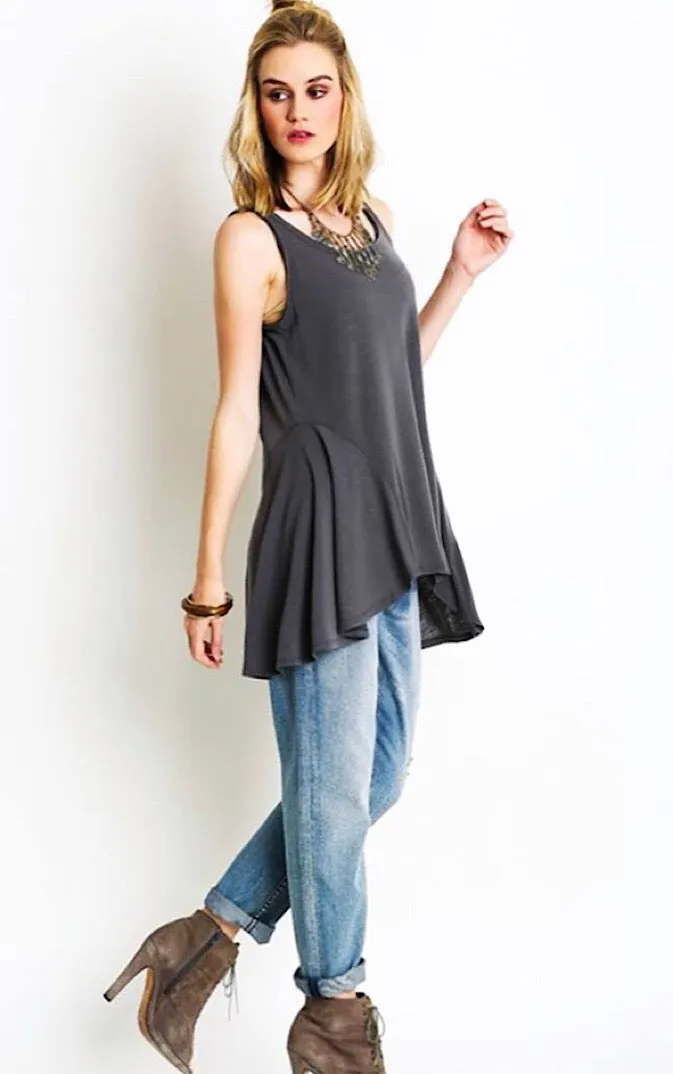 Juliet Grey Ruffle Tank, LARGE