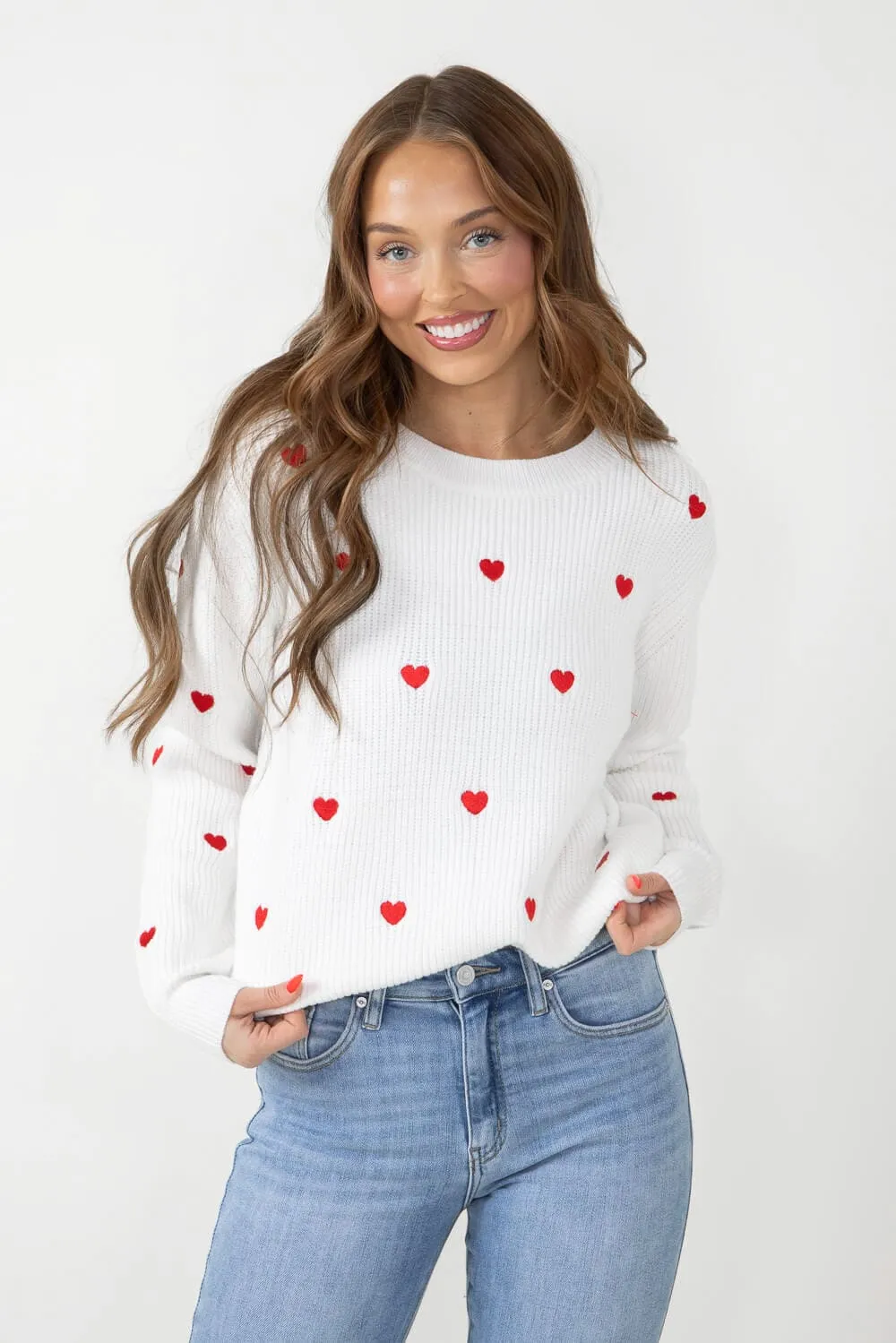 Miracle Heart Sweater for Women in Ivory/Red | W8009-IVORYRED