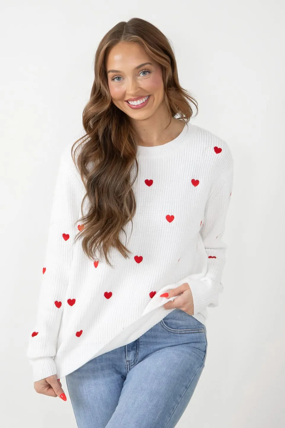 Miracle Heart Sweater for Women in Ivory/Red | W8009-IVORYRED