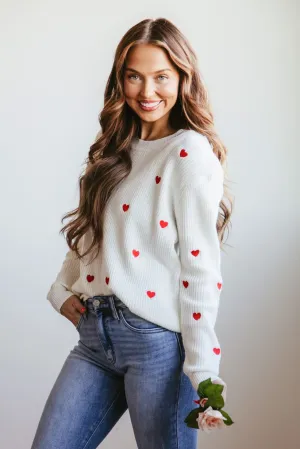 Miracle Heart Sweater for Women in Ivory/Red | W8009-IVORYRED