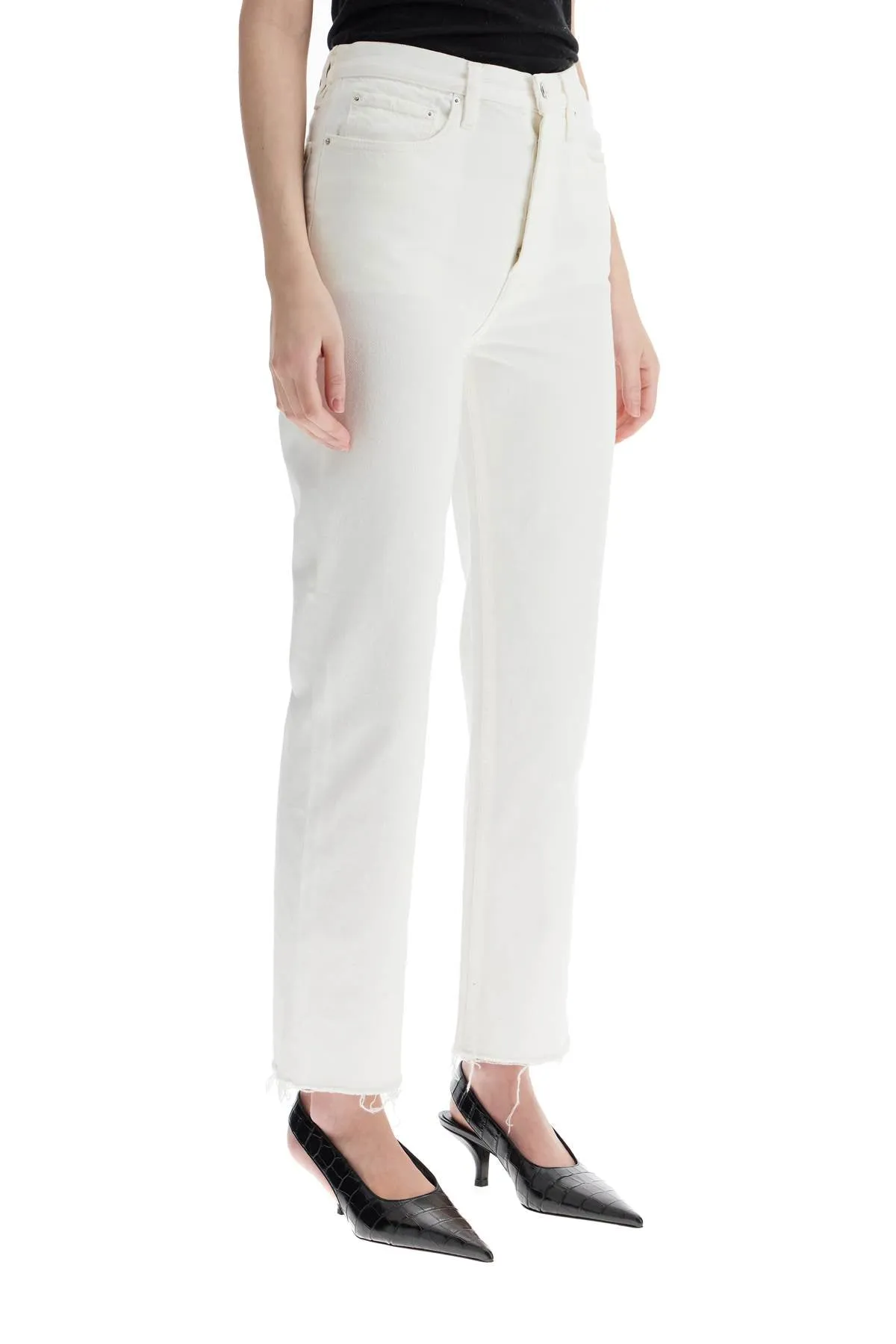off-white organic cotton jeans with frayed hem 222 235 748 32 OFF-WHITE
