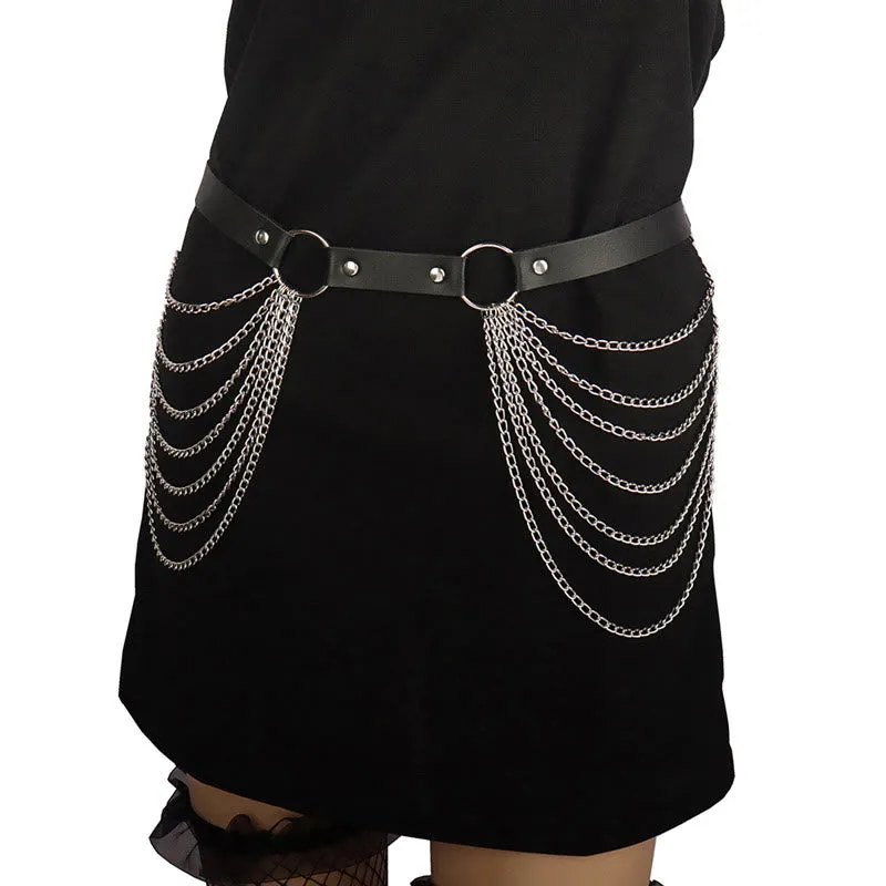 Punk Chain Belt Seven Layers Chain Leather Belt