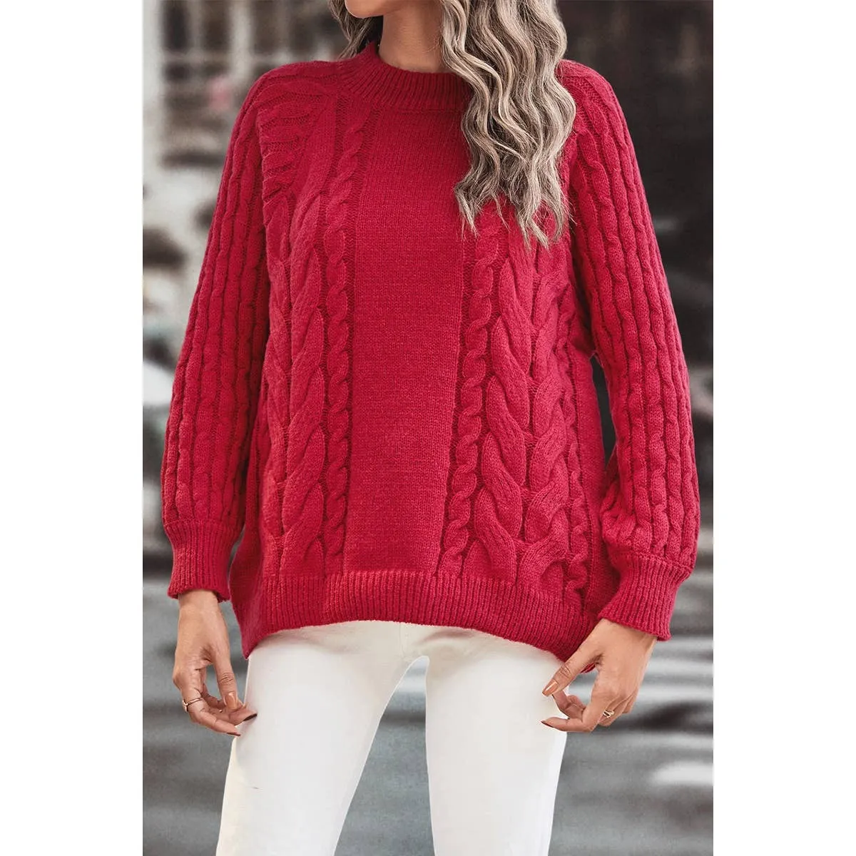 Raspberry Cable Knit Sweater