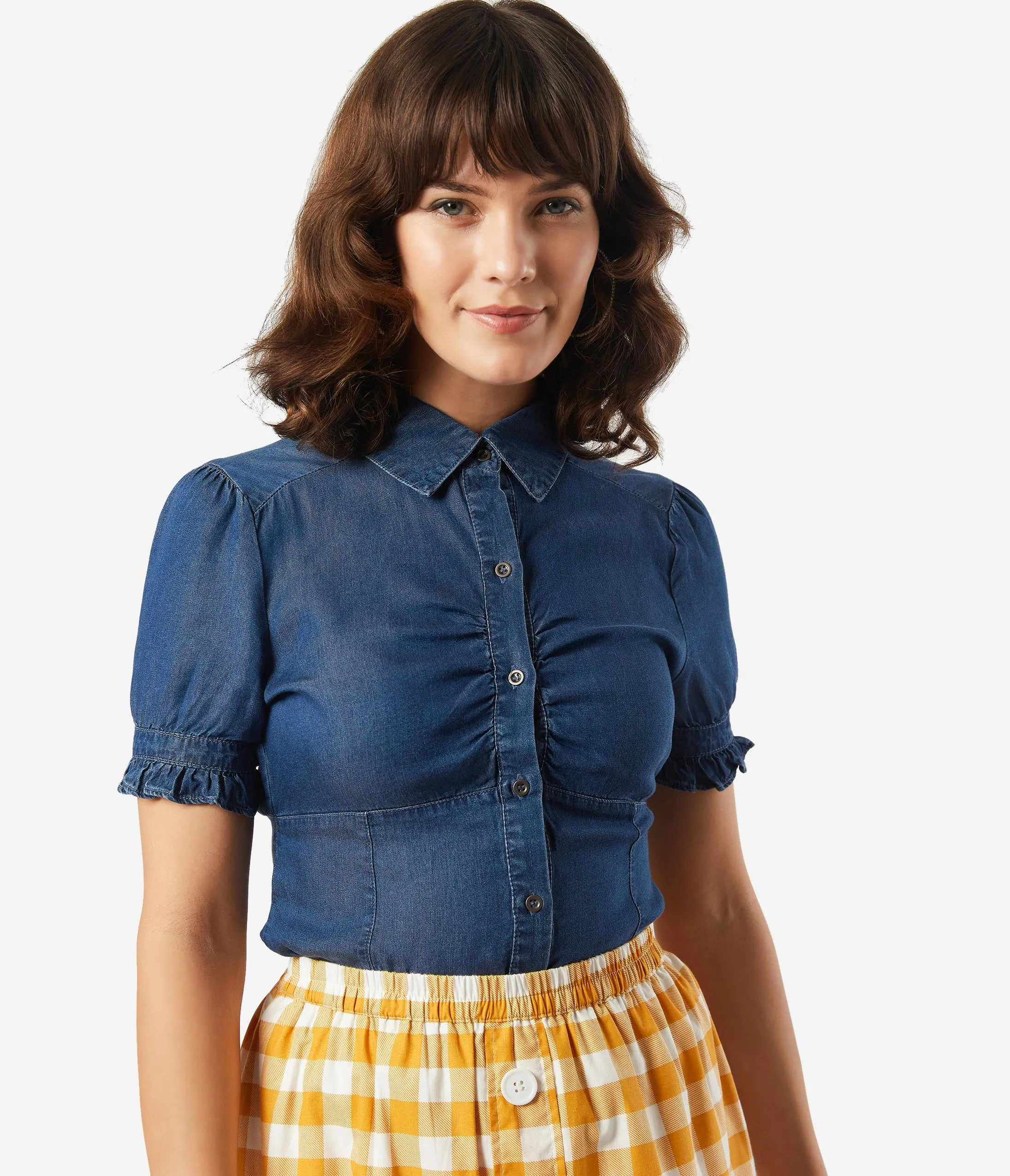 Retro Style Dark Denim Blouse