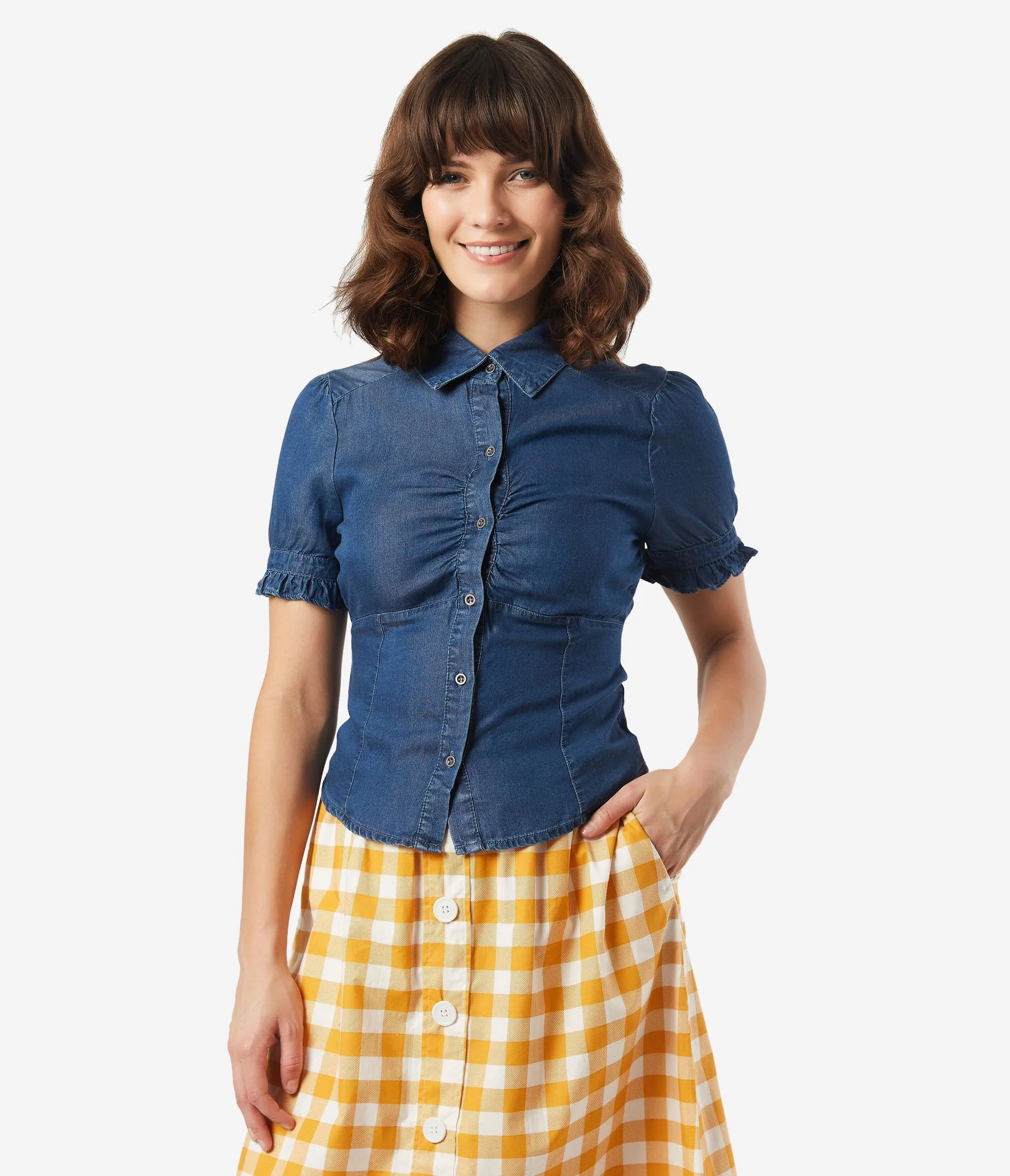 Retro Style Dark Denim Blouse