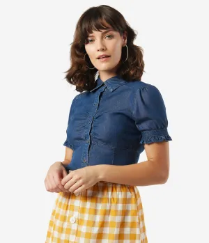 Retro Style Dark Denim Blouse