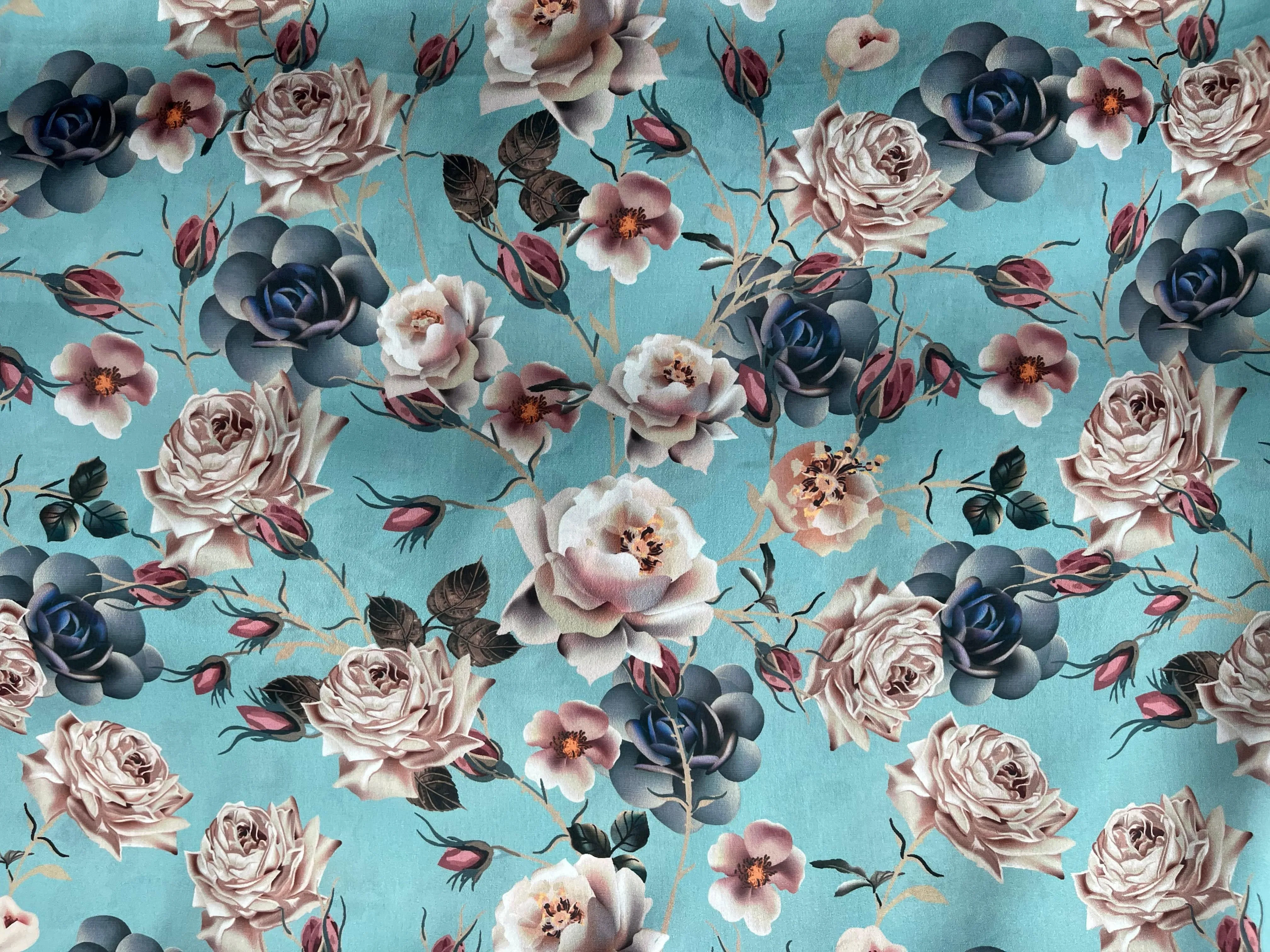 Rose - Printed Silky Satin Fabric