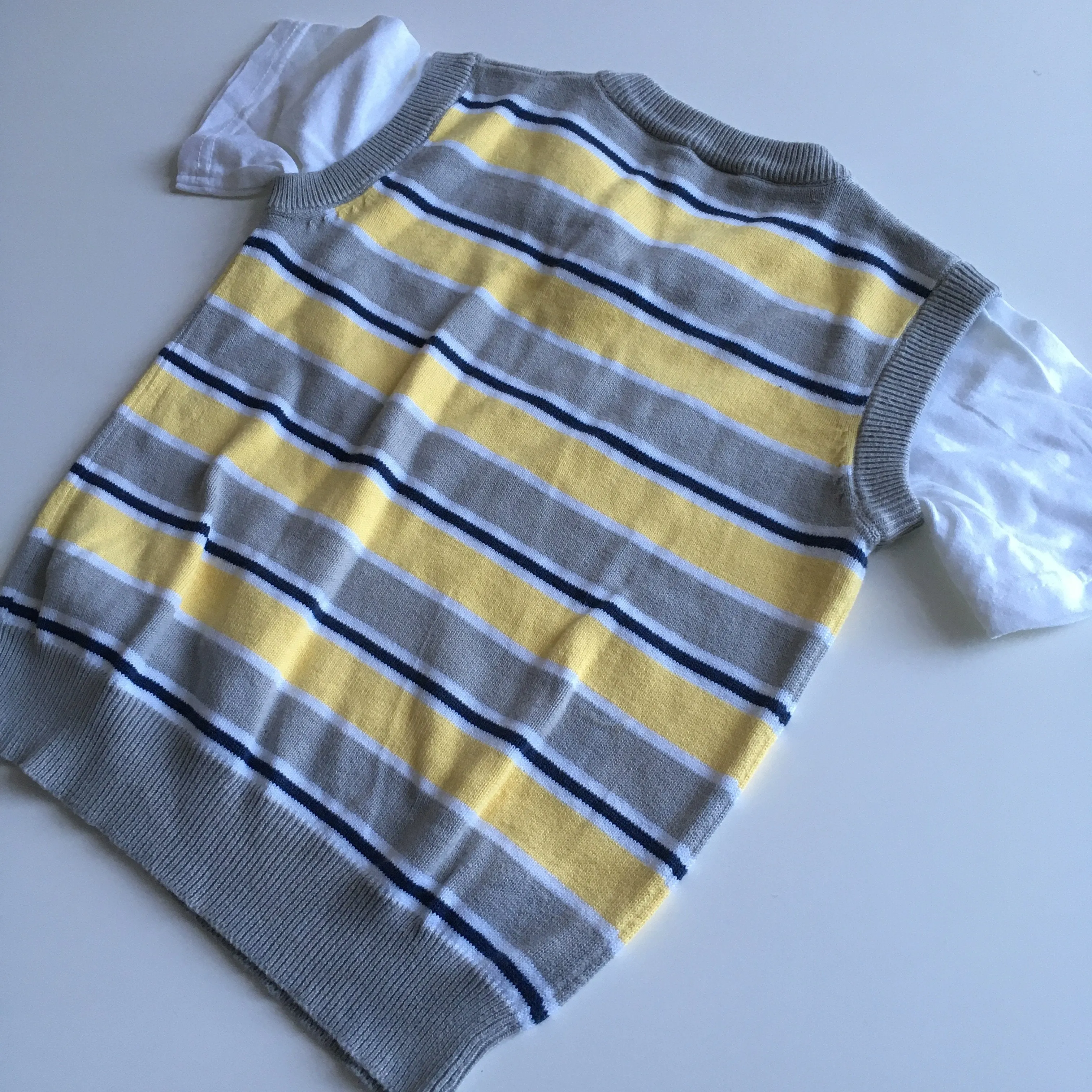 S. G Junior Boys Layered Stripe Tank Top Jumper Yellow/Grey - Boys 5-6yrs