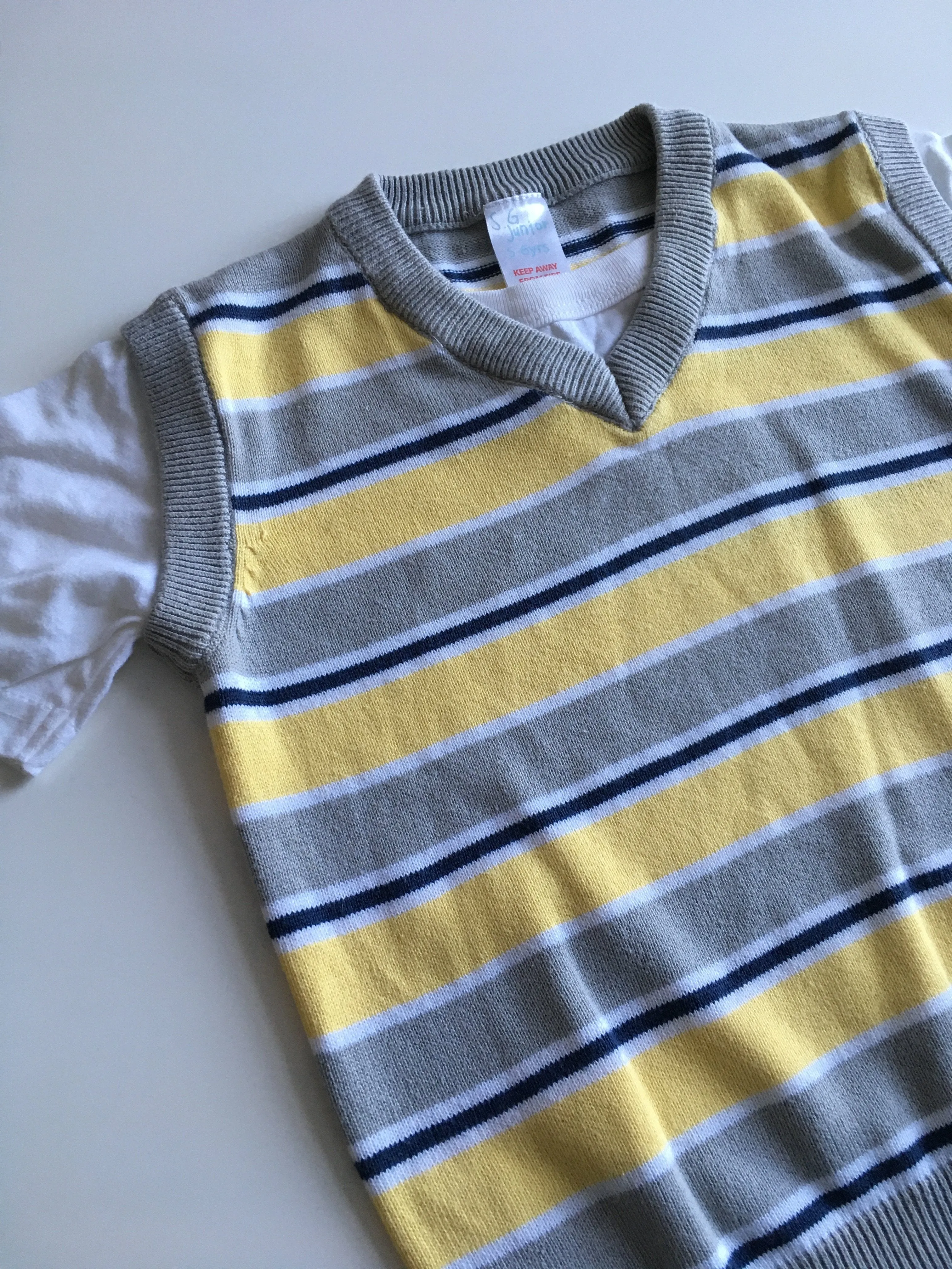 S. G Junior Boys Layered Stripe Tank Top Jumper Yellow/Grey - Boys 5-6yrs