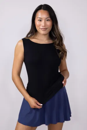 Simply Southern Double Layer Tank Top for Women in Black | PP-0125-TANK-DBLYR-BLACK