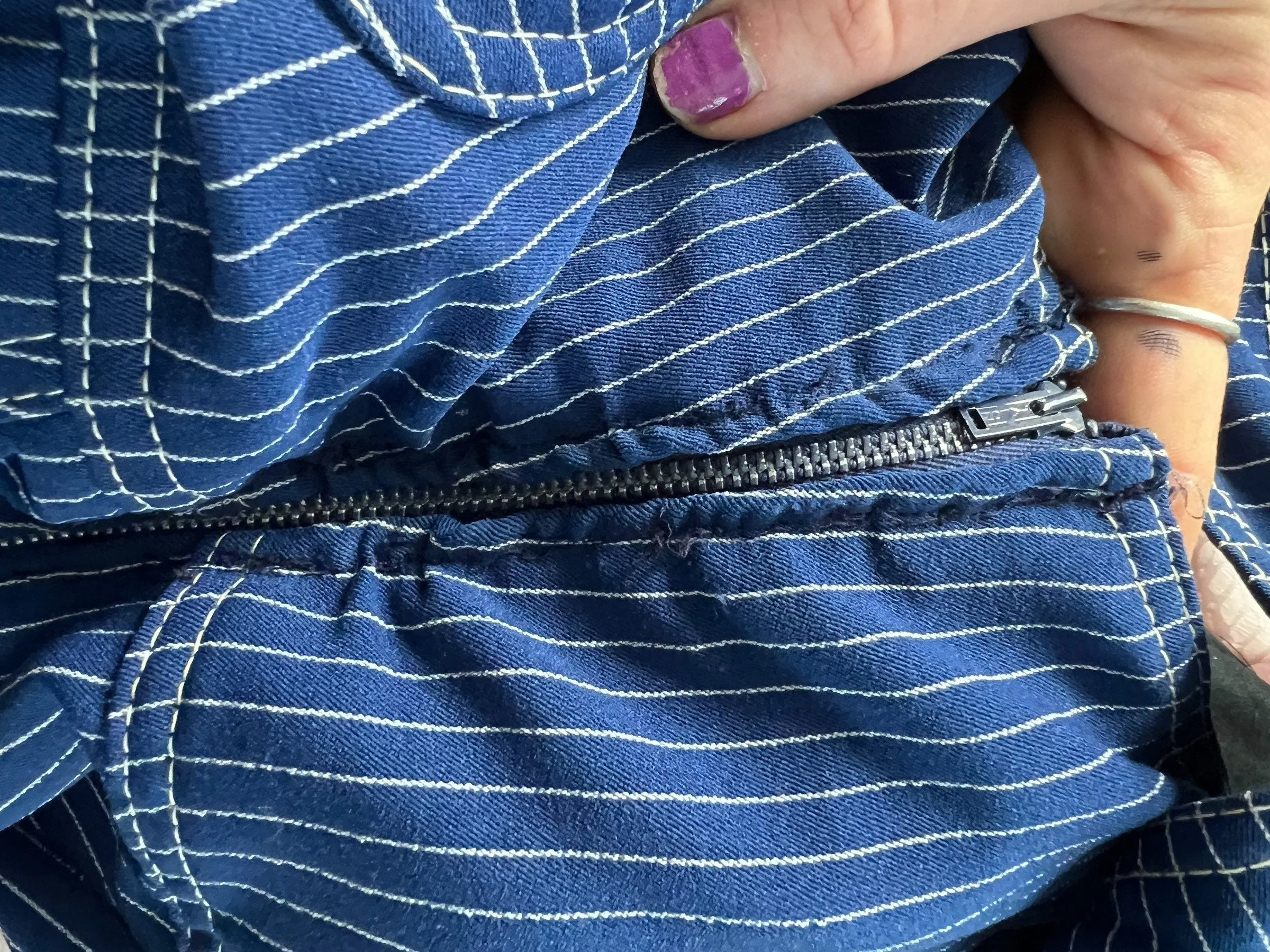 Vintage 70's overalls White Stag blue stripe M stirups