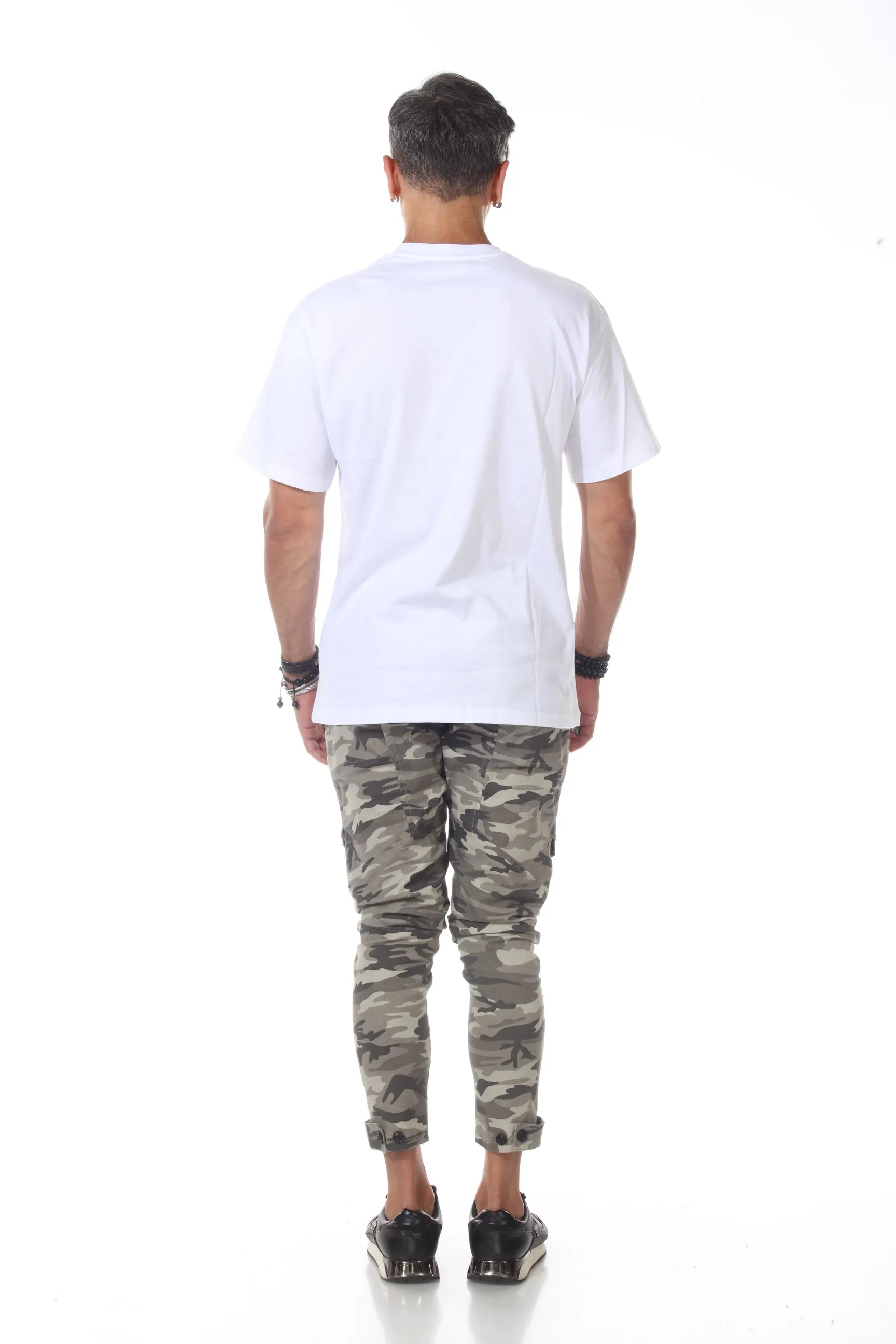 White Oversize Tshirt With Piping Layers Going Across Chest With Pocket on Side
