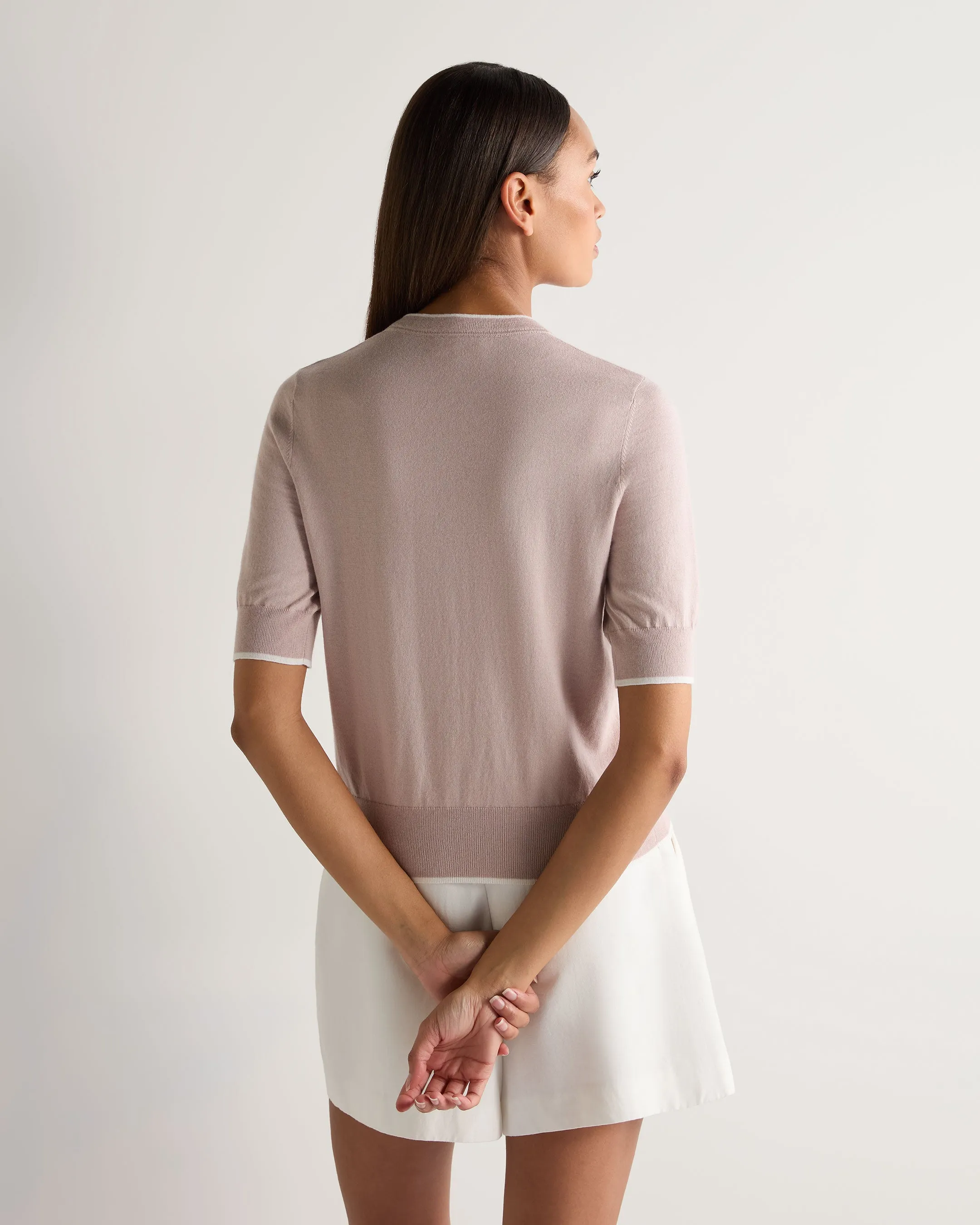 Women's Cotton Cashmere Short Sleeve Cardigan Dune Pink