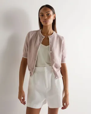 Women's Cotton Cashmere Short Sleeve Cardigan Dune Pink