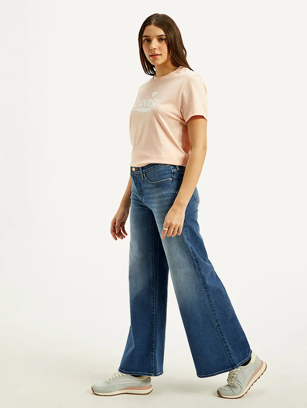 Women's High Rise Flared Blue Jeans