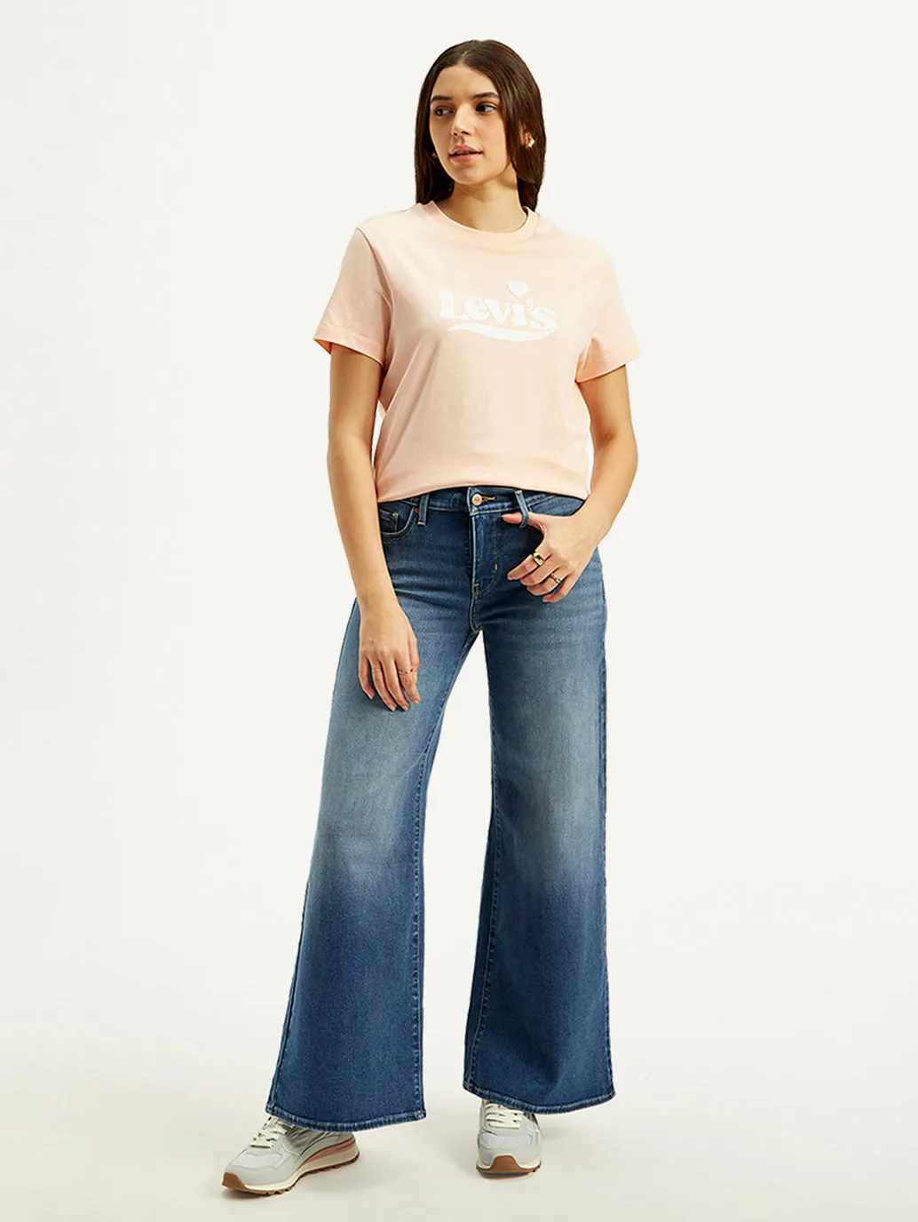 Women's High Rise Flared Blue Jeans