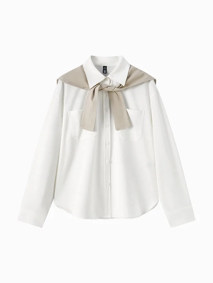 Women's Shirt Wih Scarf Detail On Shoulder